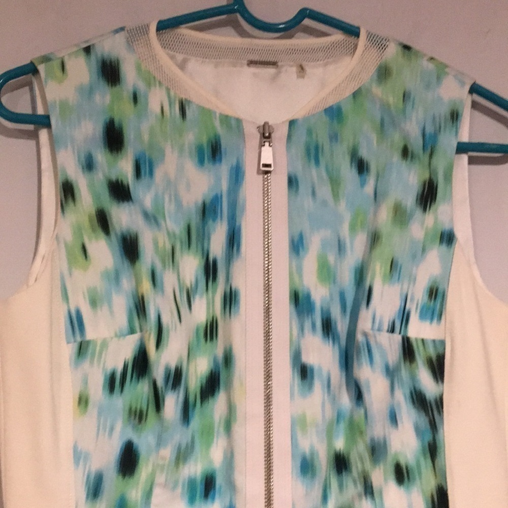 Elie Tahari Full zip shift sleeveless White with green dress Sz 4 - Picture 6 of 10